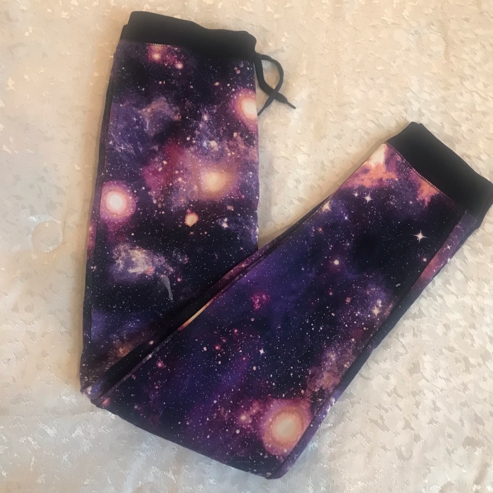 Lands End Galaxy Print Kids Jogger Pants - Purple Size 14/16 NWOT